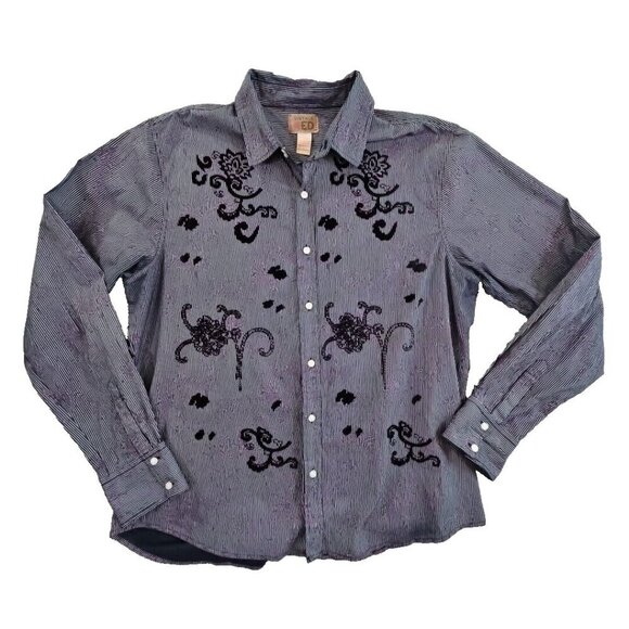 Vintage Red Floral Long Sleeve Button Up Shirt Men's 2XL Black Purple Stripe EUC - Picture 1 of 12